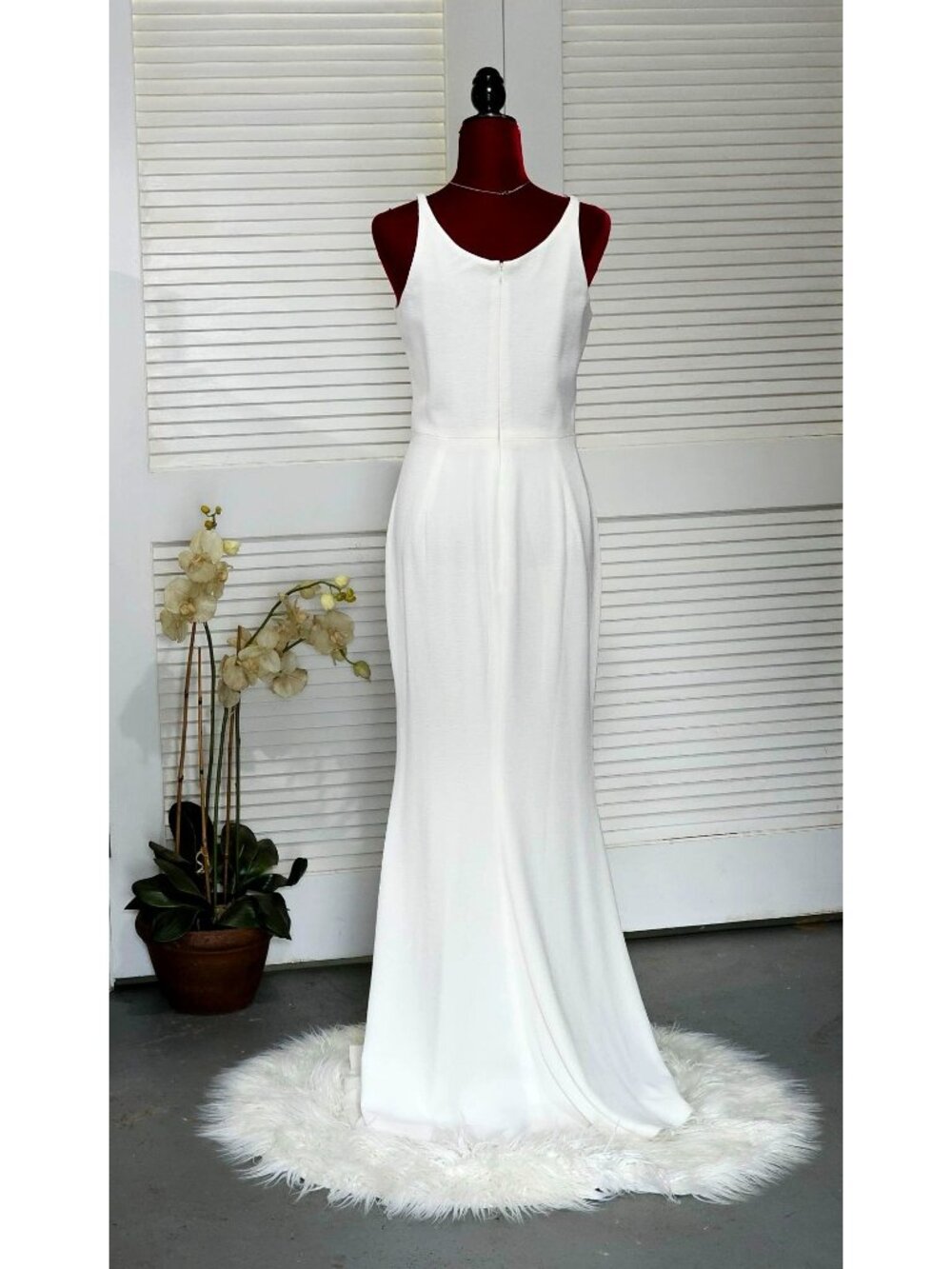 Dress the Population Women's Off White Iris Iris Slit Crepe Gown Dress Sz M 153 - Picture 6 of 13
